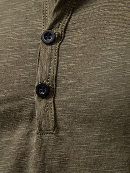 Cotton blend henley long sleeve t-shirt for men -2