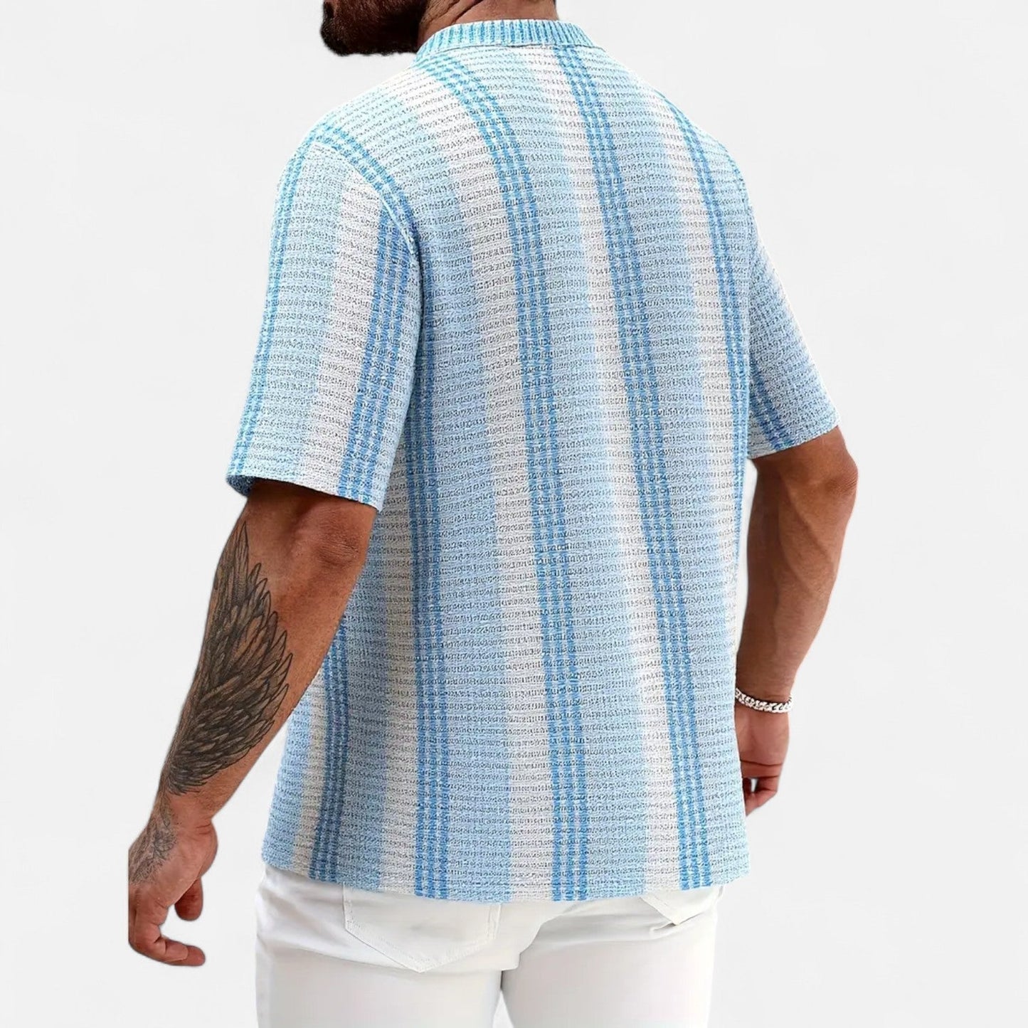 Classic striped button-front warm-weather shirt for men -3