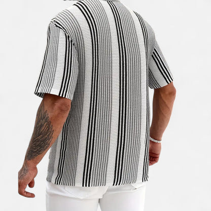 Classic striped button-front warm-weather shirt for men -6