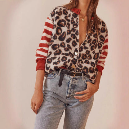 Leopard print button front cardigan for women | Serena -3