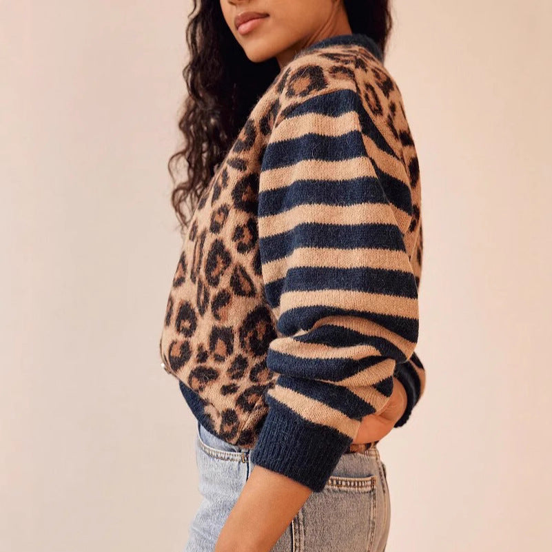 Leopard print button front cardigan for women | Serena -5
