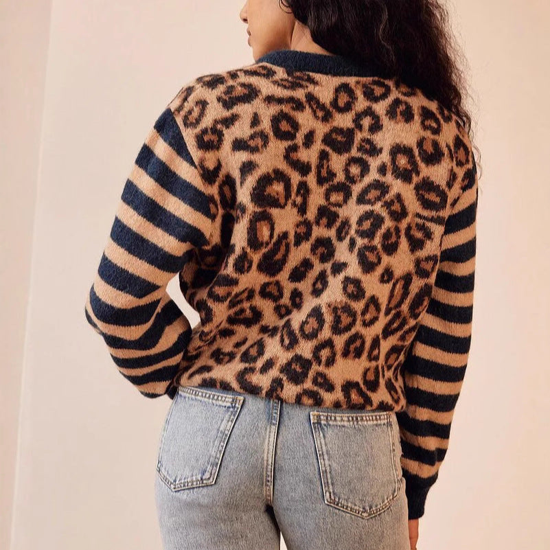 Leopard print button front cardigan for women | Serena -6