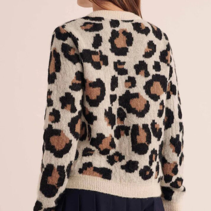 Leopard print button front cardigan for women | Serena -9