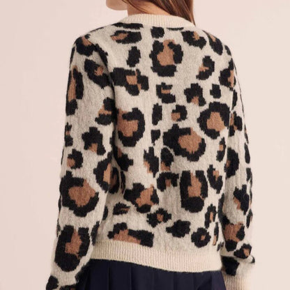 Leopard print button front cardigan for women | Serena -9