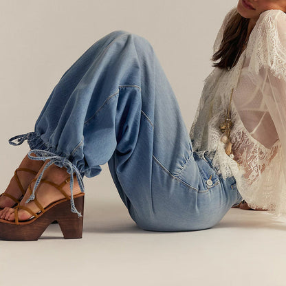 Poppy wide-leg jeans trousers for women | Bohemian Chic -4