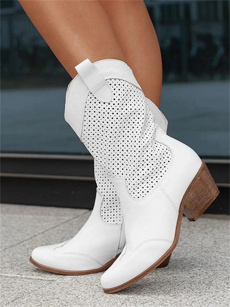 Western daim heeled bloc chic boots for women | Janna -8