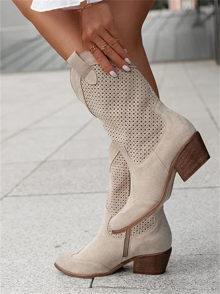 Western daim heeled bloc chic boots for women | Janna -1