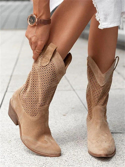 Western daim heeled bloc chic boots for women | Janna -7