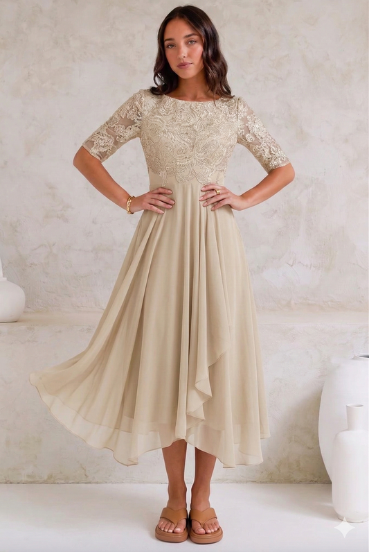 Elegant lace chiffon dress for women | Marielle -1
