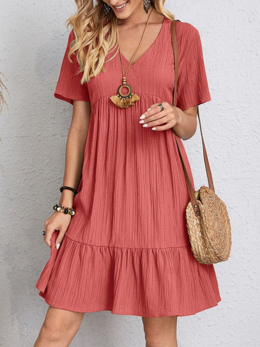 Dress summer flared full V-neck short for women | Ella -1