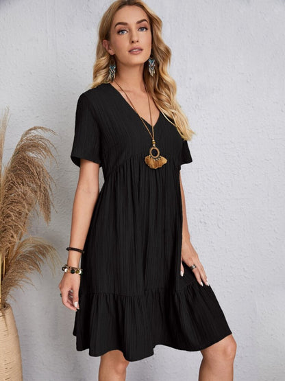 Dress summer flared full V-neck short for women | Ella -11