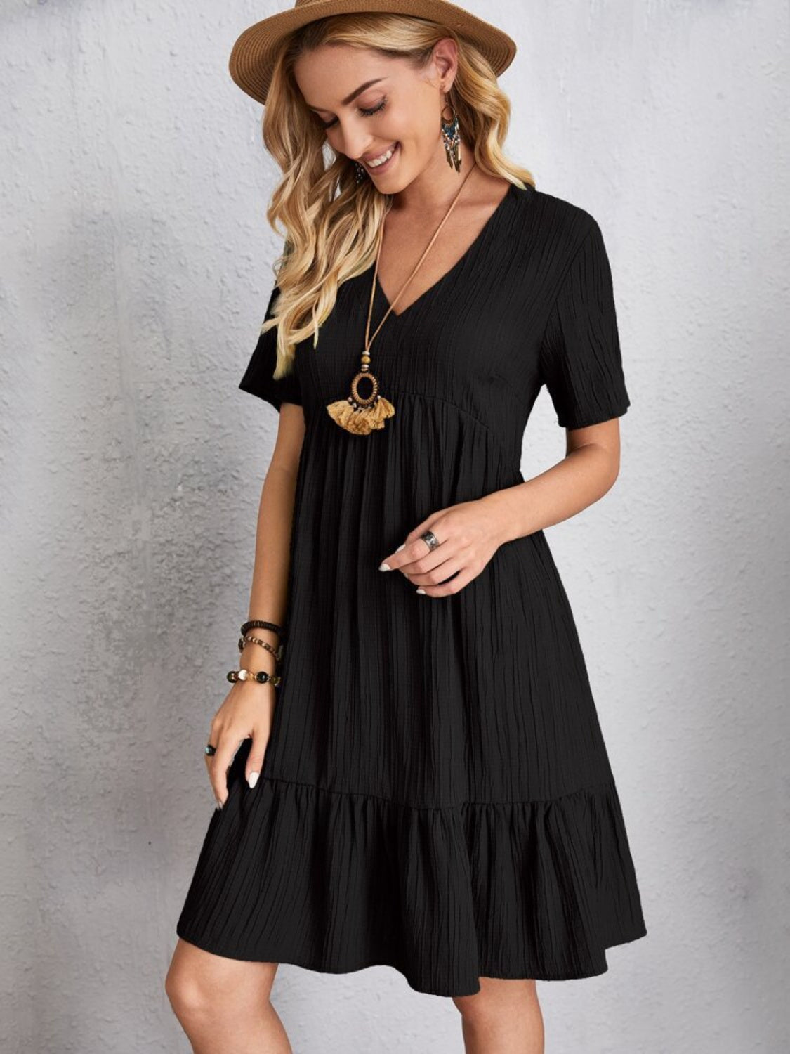 Dress summer flared full V-neck short for women | Ella -12