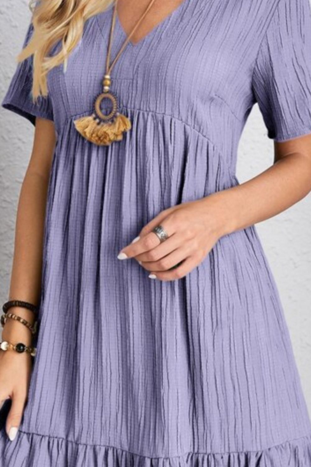 Dress summer flared full V-neck short for women | Ella -15
