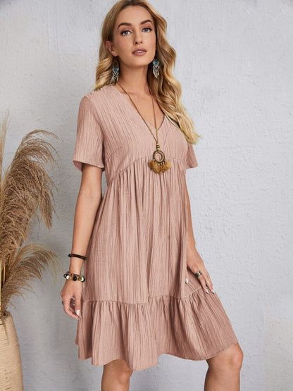 Dress summer flared full V-neck short for women | Ella -16