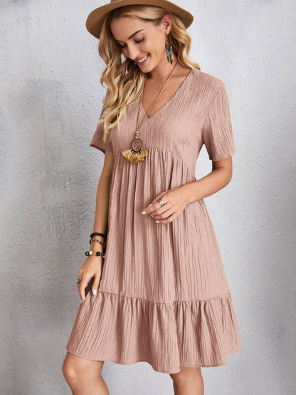 Dress summer flared full V-neck short for women | Ella -18