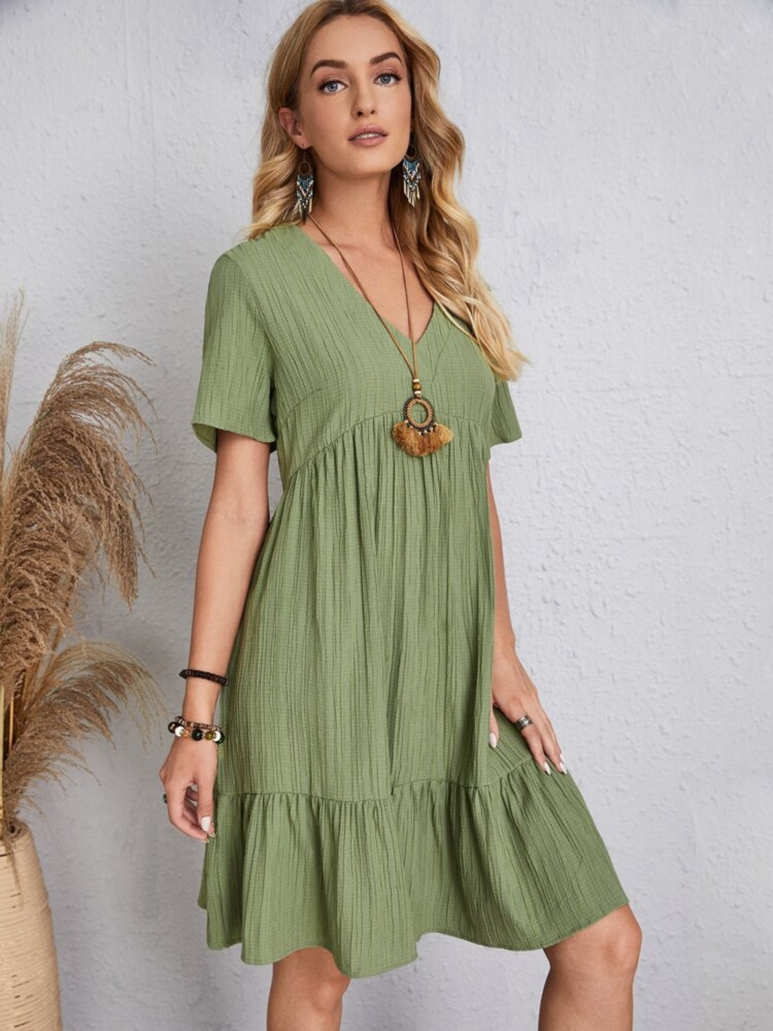 Dress summer flared full V-neck short for women | Ella -19