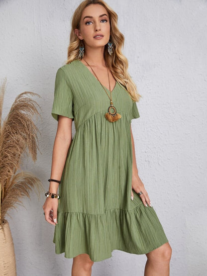 Dress summer flared full V-neck short for women | Ella -19