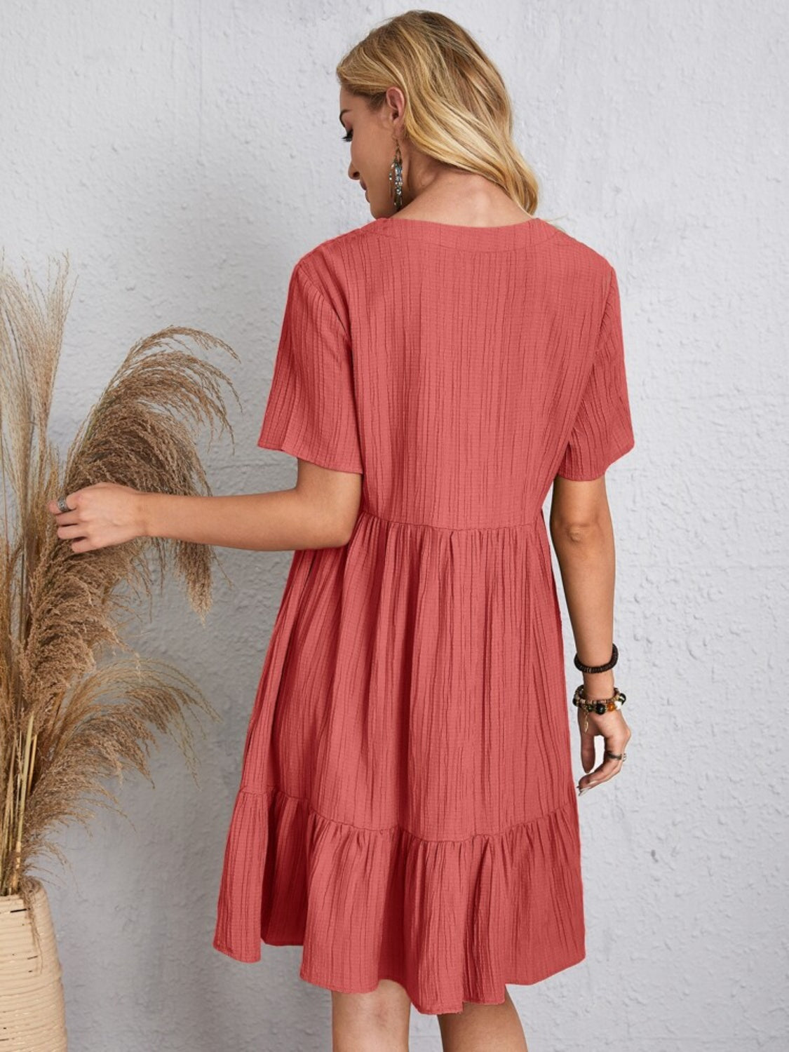 Dress summer flared full V-neck short for women | Ella -2