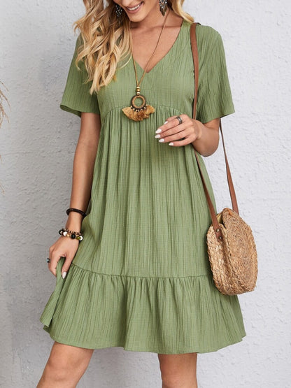 Dress summer flared full V-neck short for women | Ella -21
