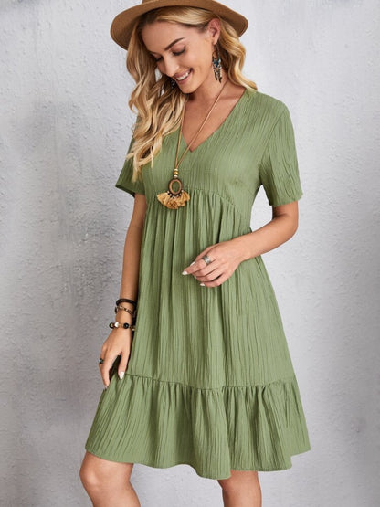 Dress summer flared full V-neck short for women | Ella -22