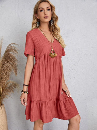 Dress summer flared full V-neck short for women | Ella -3