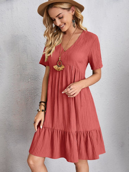 Dress summer flared full V-neck short for women | Ella -4