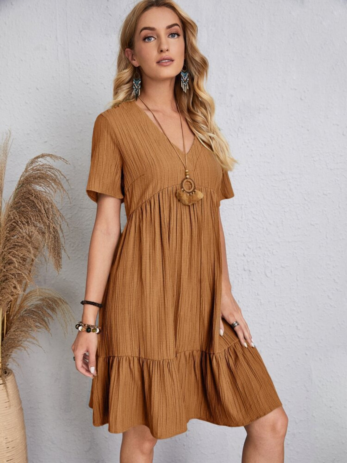 Dress summer flared full V-neck short for women | Ella -7