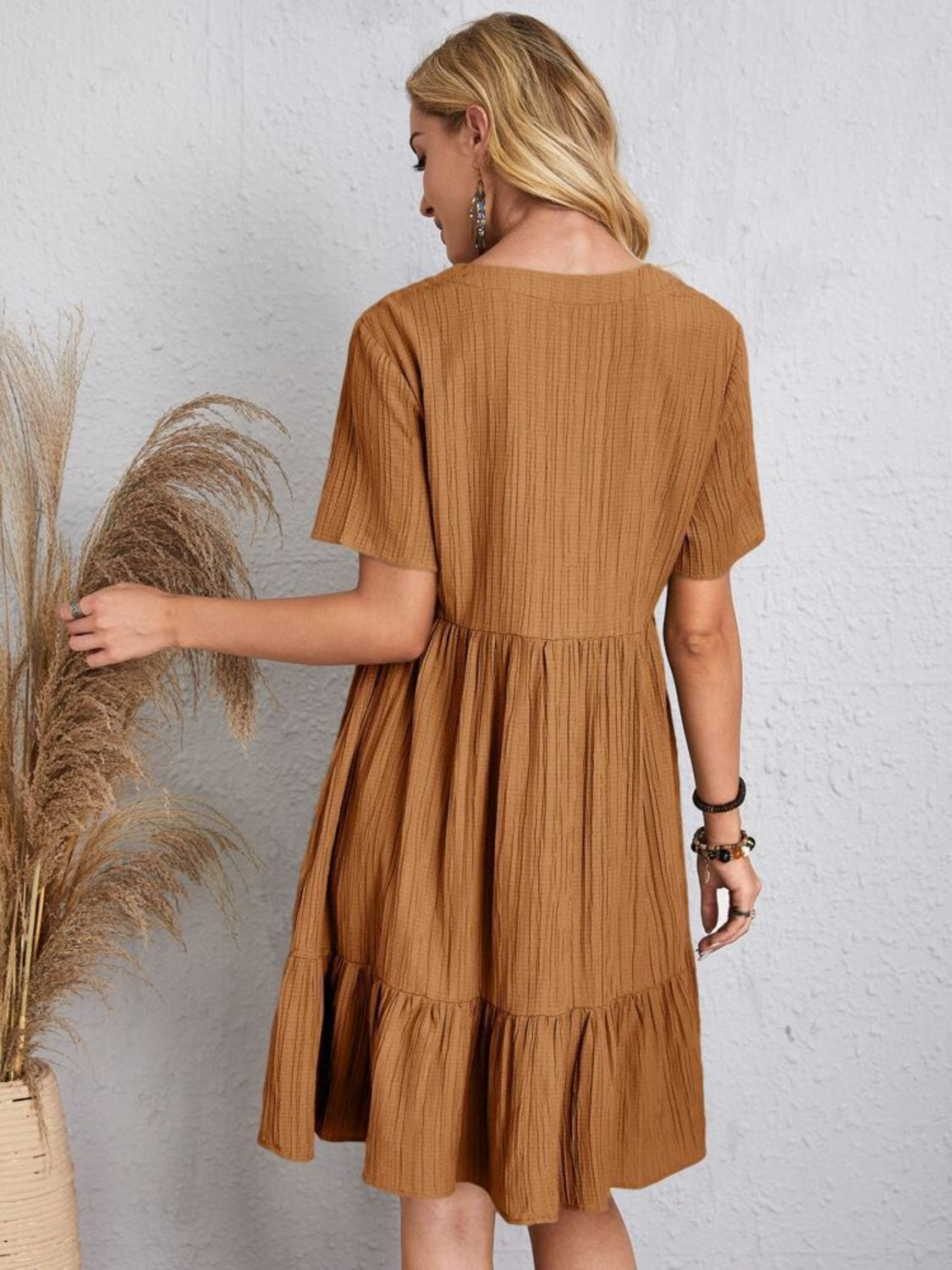 Dress summer flared full V-neck short for women | Ella -8