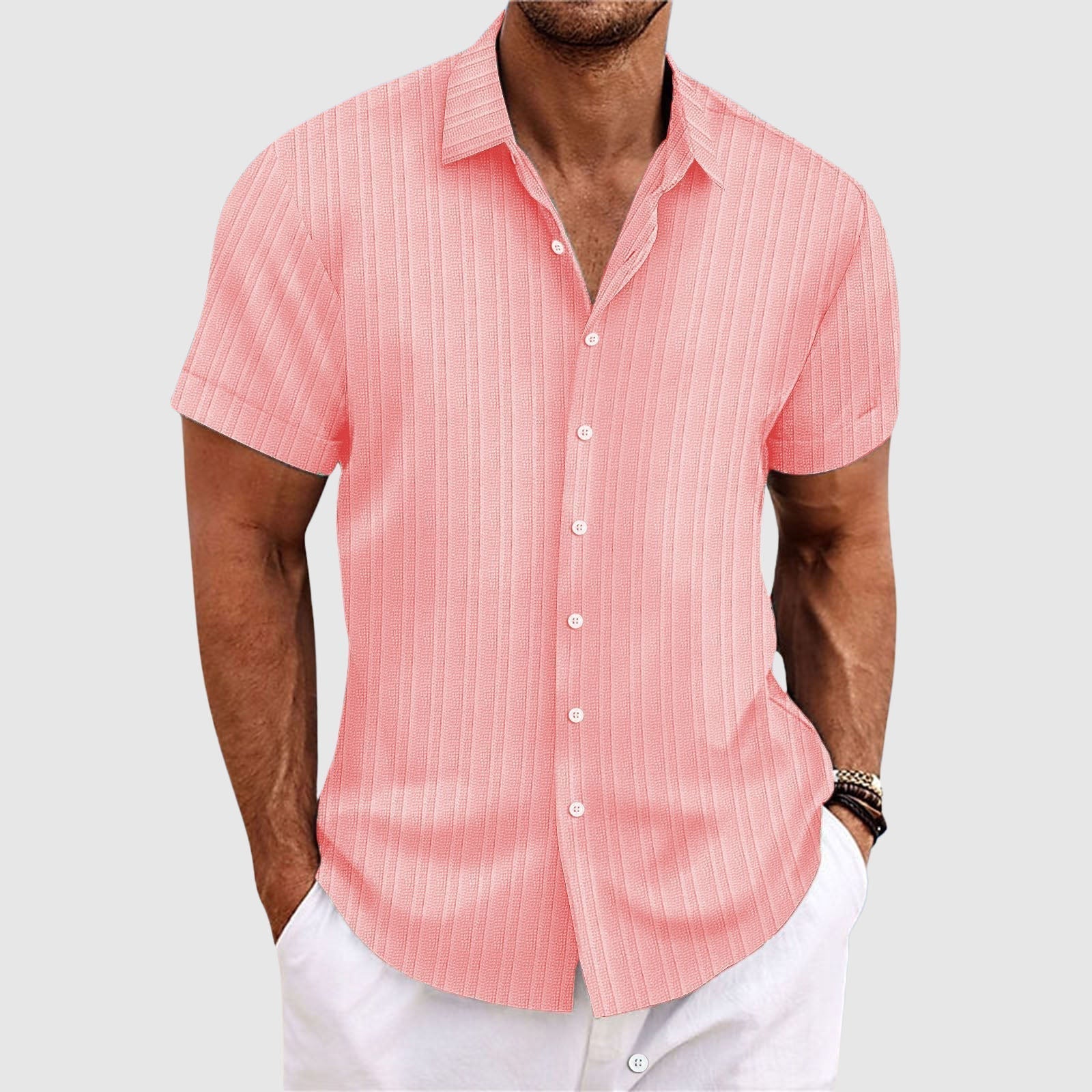 Casual striped short-sleeve shirt for men | Rowan -5