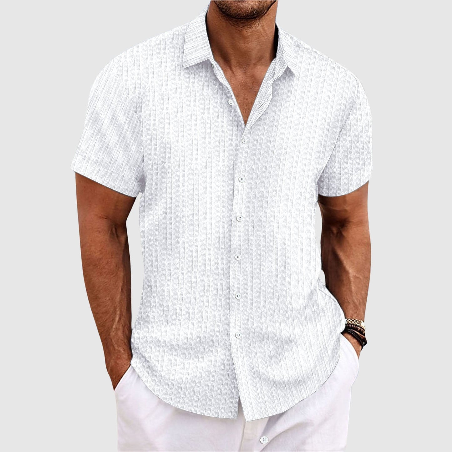 Casual striped short-sleeve shirt for men | Rowan -2