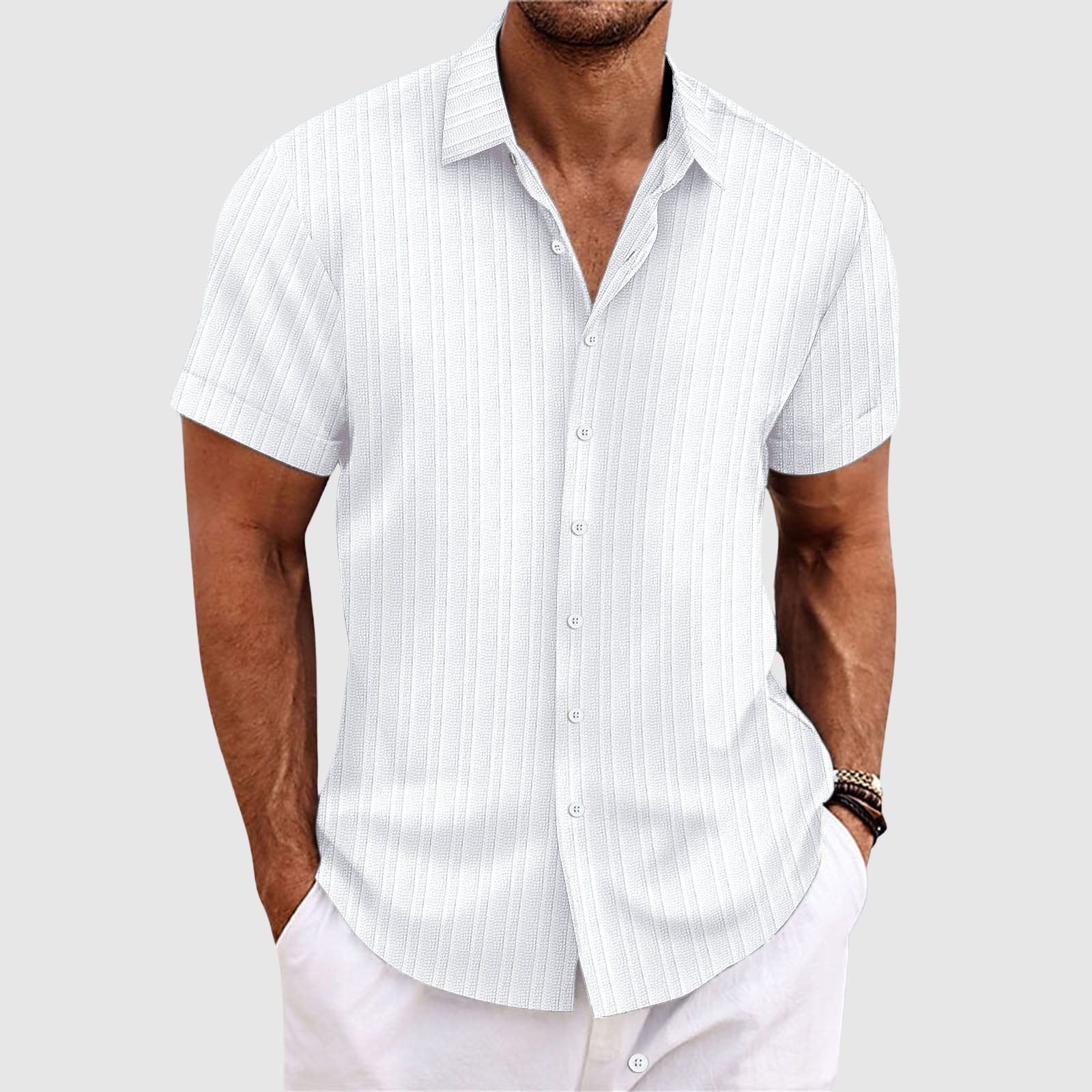 Casual striped short-sleeve shirt for men | Rowan -2
