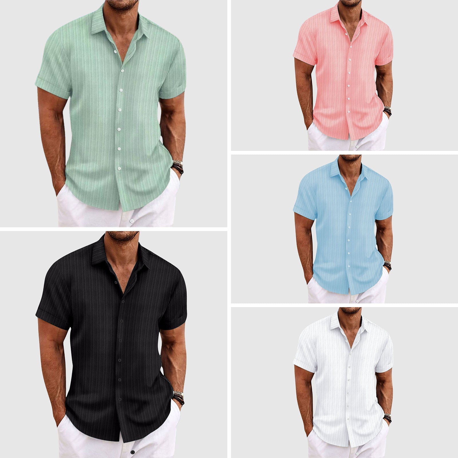 Casual striped short-sleeve shirt for men | Rowan -6