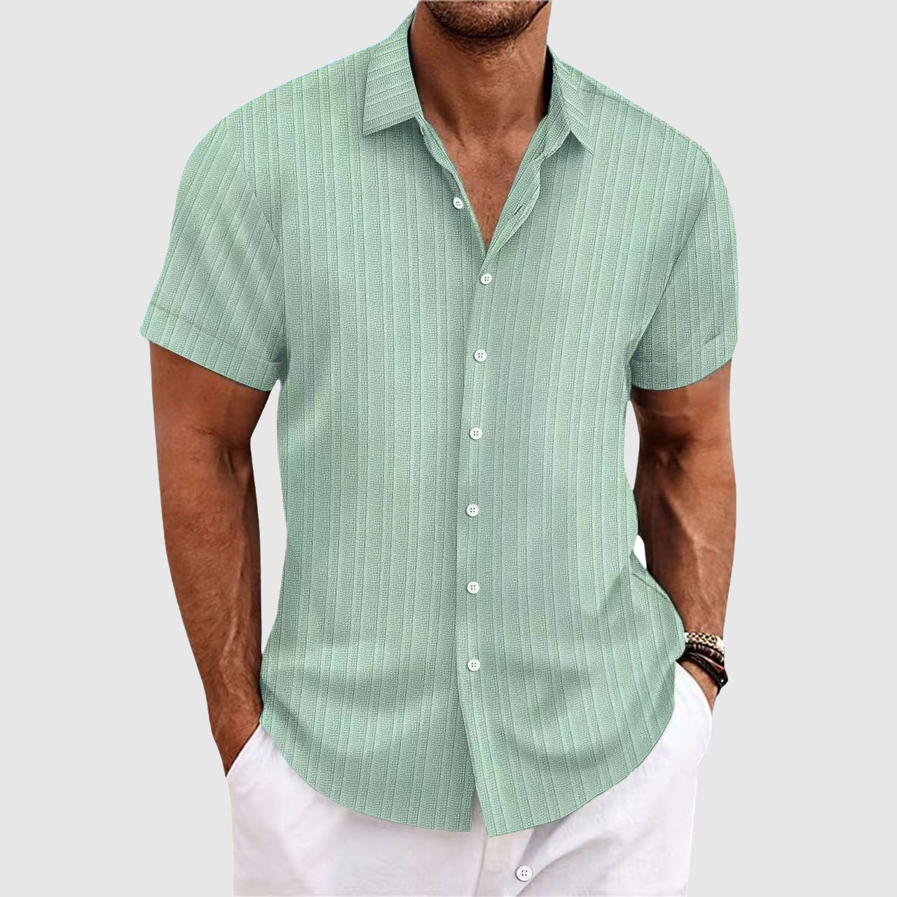 Casual striped short-sleeve shirt for men | Rowan -3
