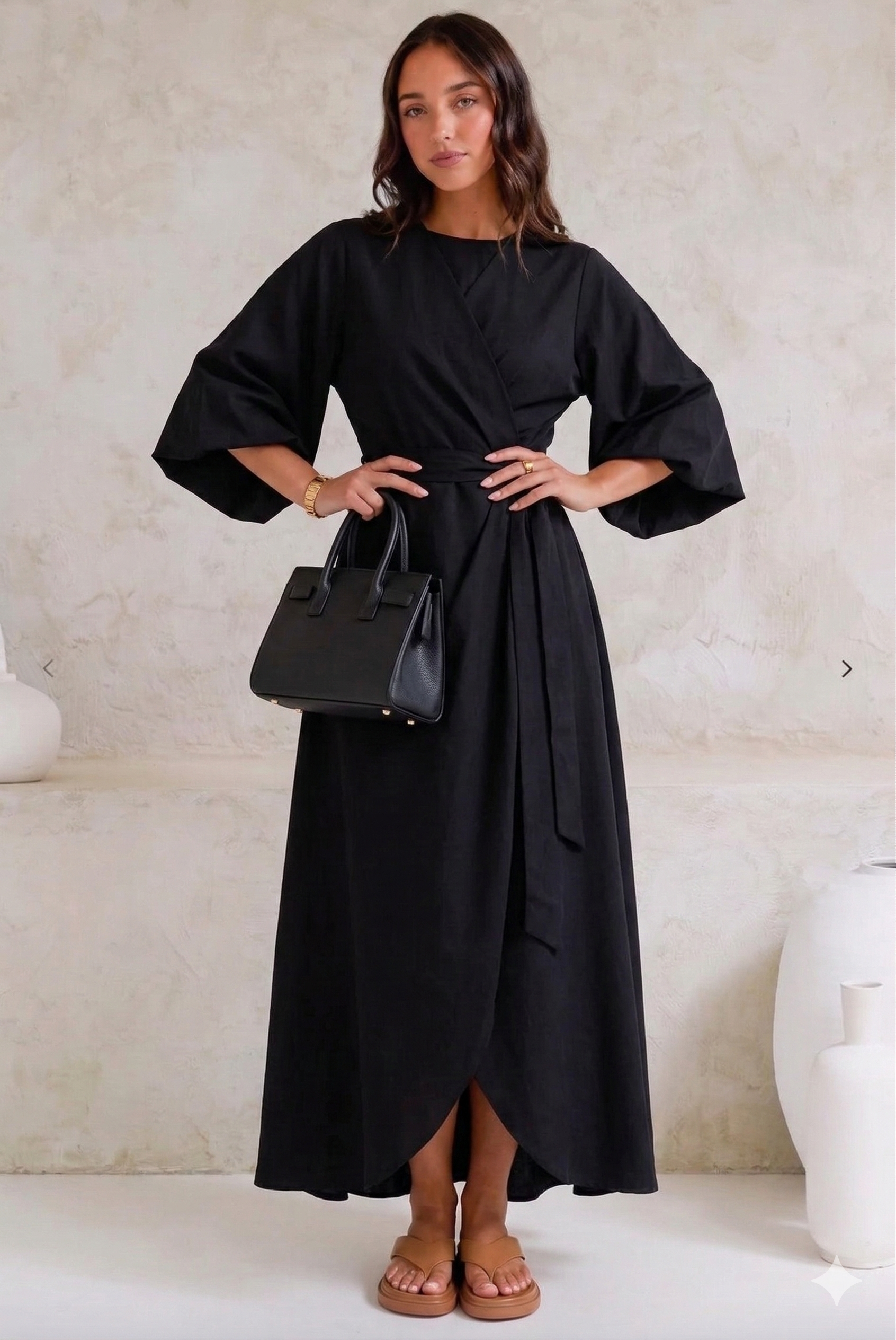 Feminine lantern-sleeve dress for women | Elowen -1