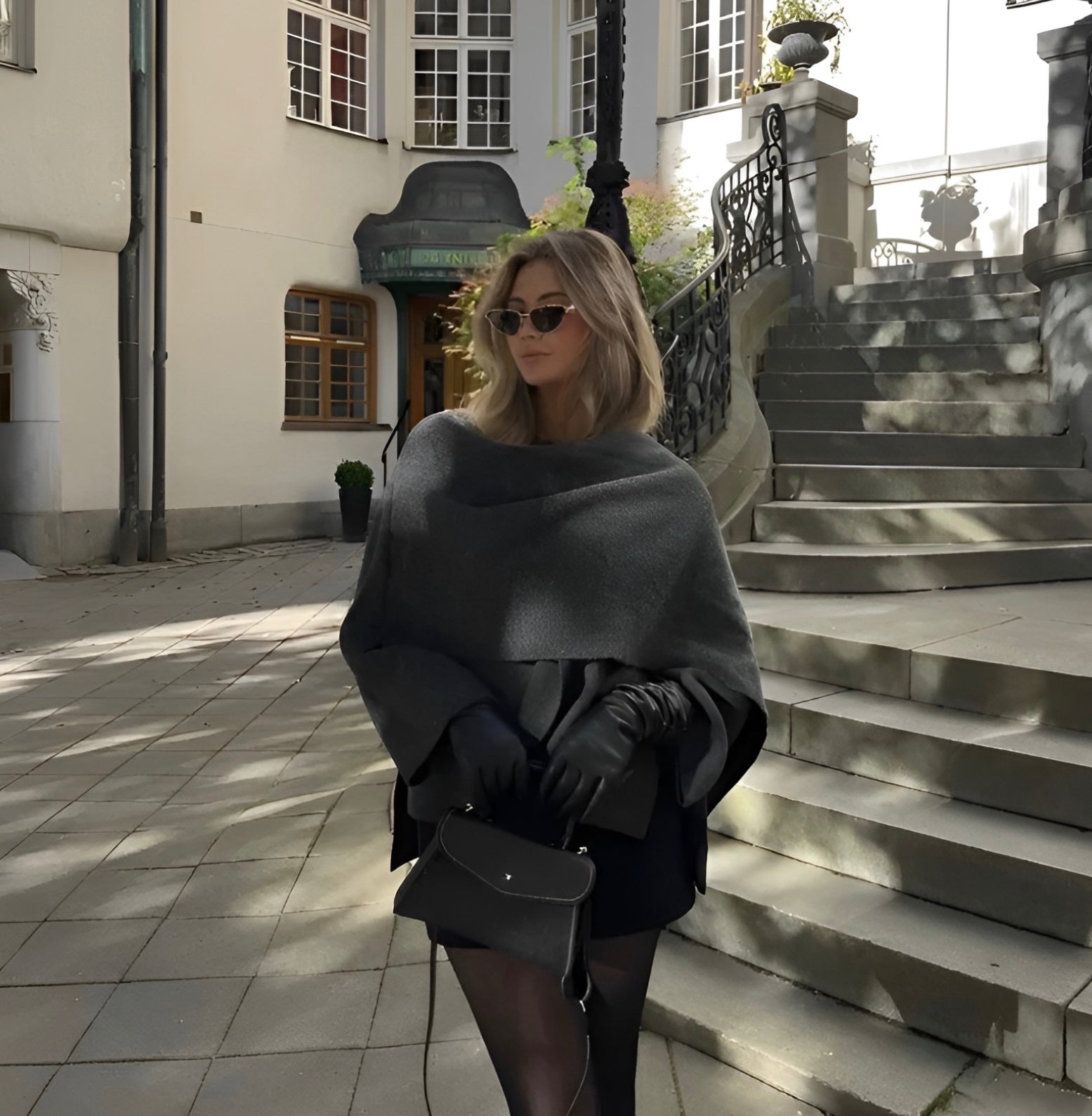 Chic asymmetrical wool poncho coat for women | Seraphina -3