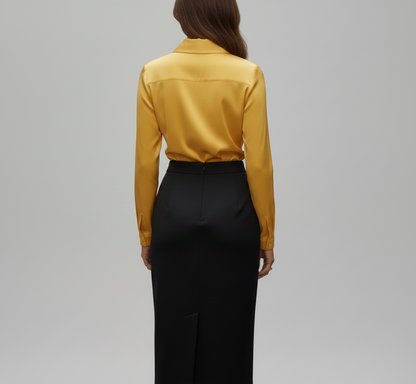 Elegant satin blouse with soft draped collar for women | Valerios