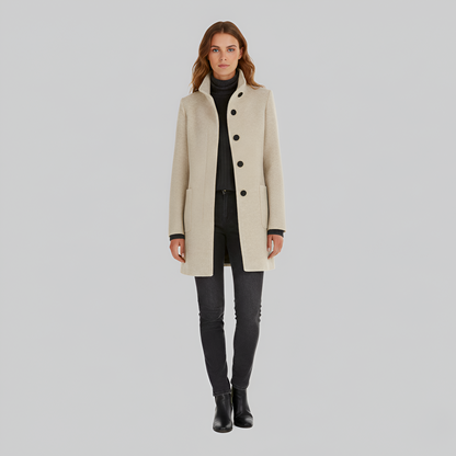Elegant button-front coat with high collar for women | Valerios