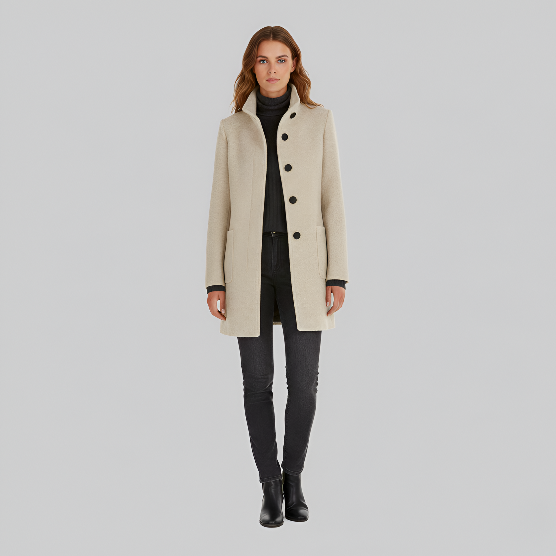 Elegant button-front coat for women | Valerios -4