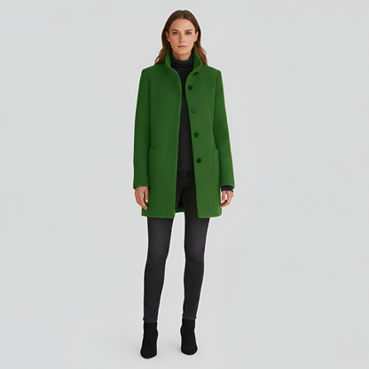 Elegant button-front coat with high collar for women | Valerios