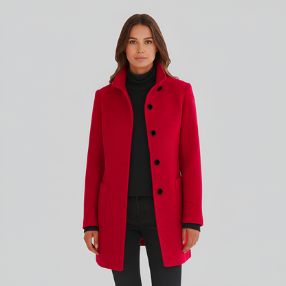 Elegant button-front coat with high collar for women | Valerios