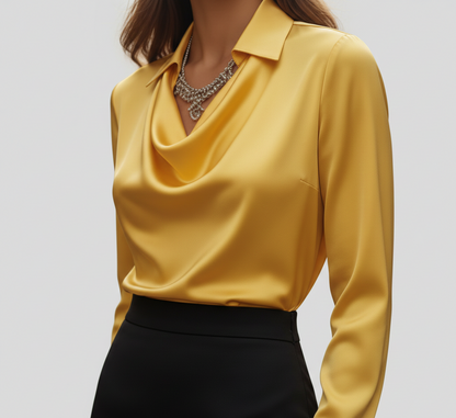 Elegant satin blouse with soft draped collar for women | Valerios
