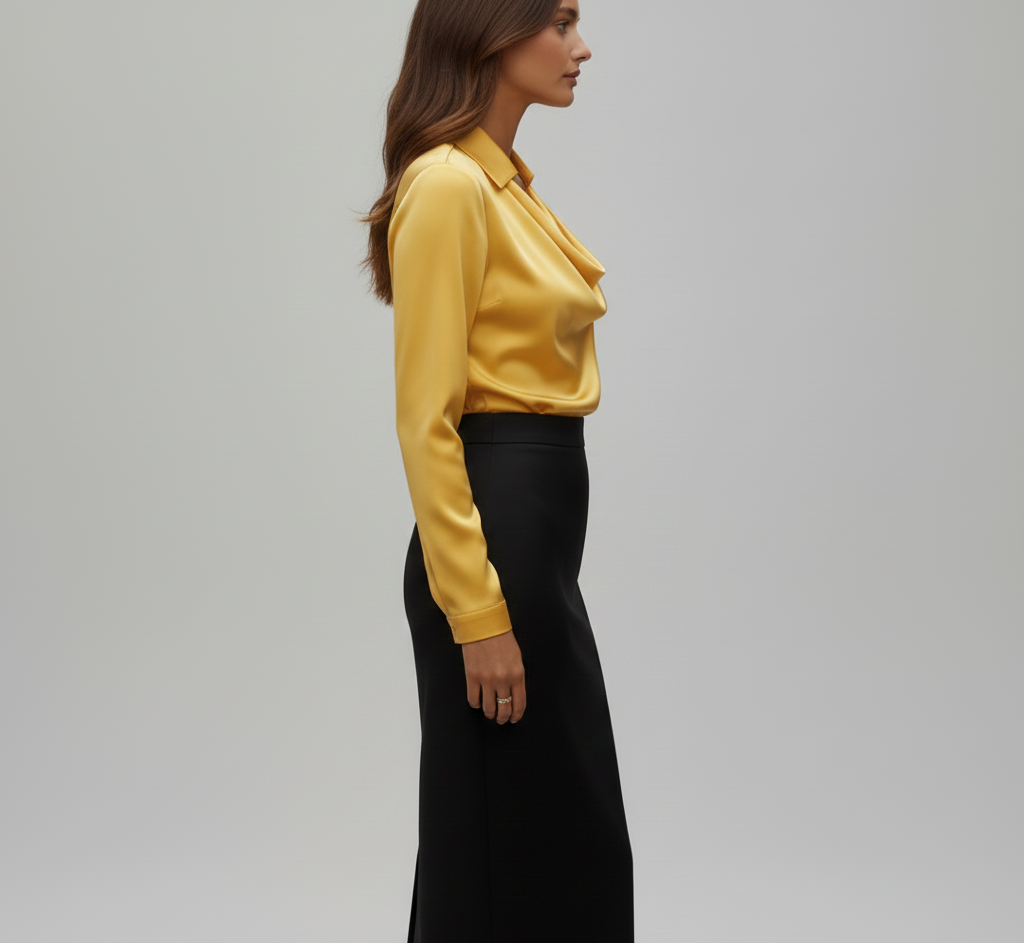 Elegant satin blouse with soft draped collar for women | Valerios