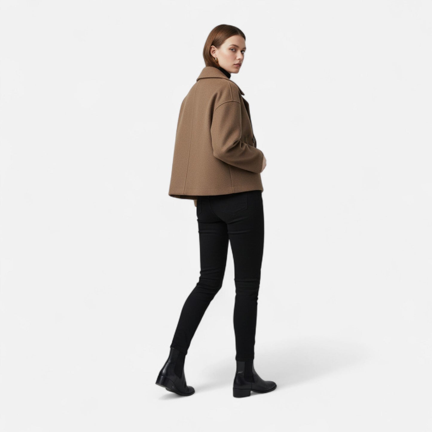 Classic double-breasted wool everyday coat for women -7