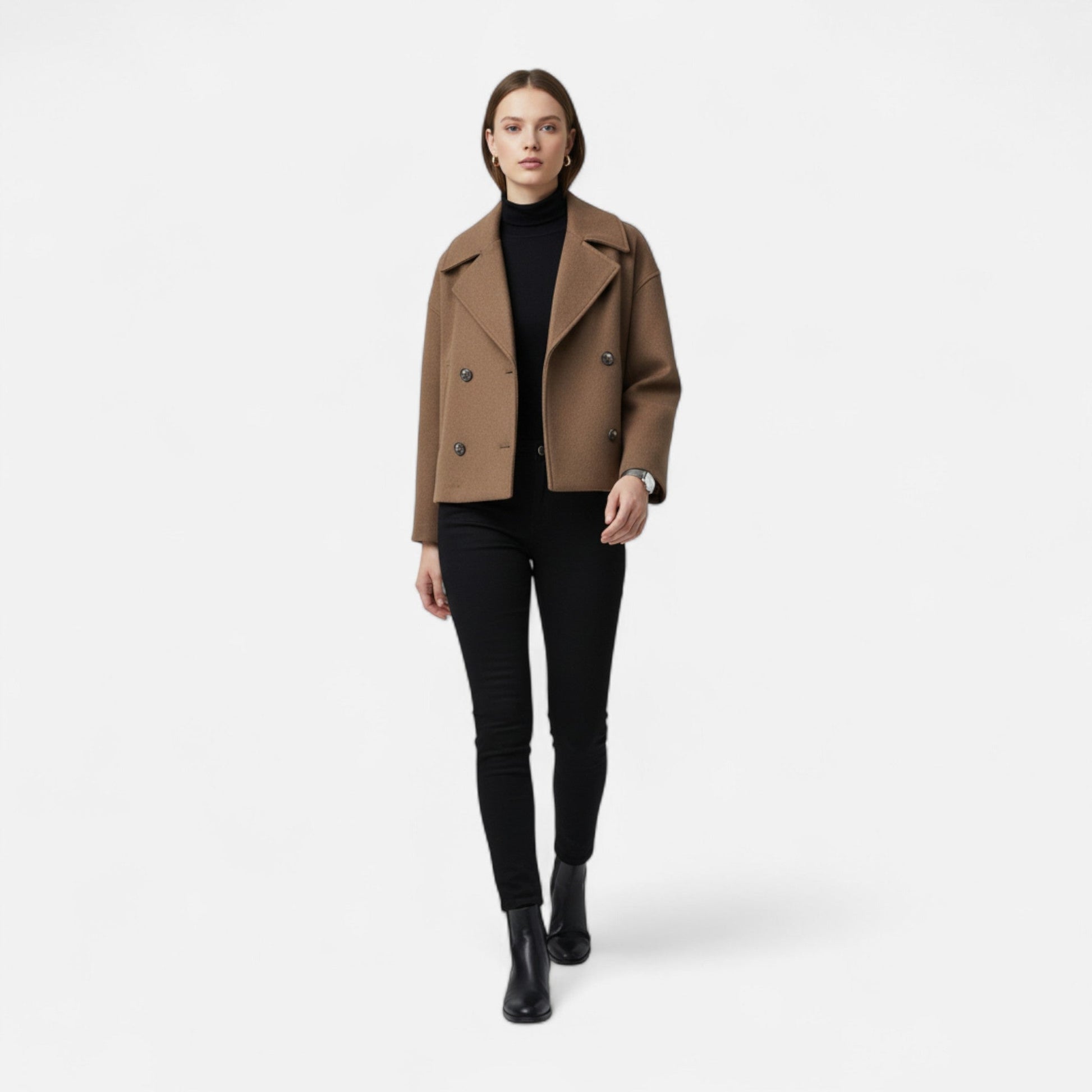 Classic double-breasted wool everyday coat for women -6