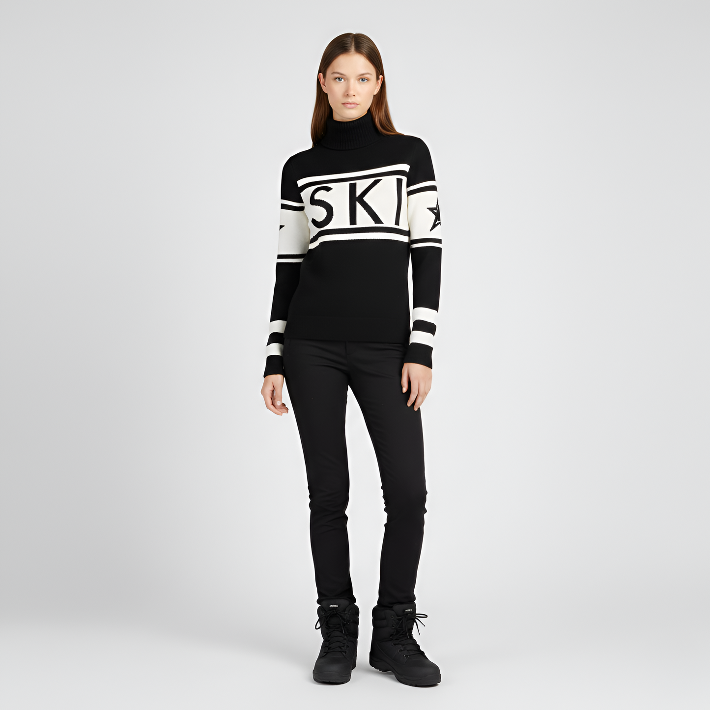 Turtleneck knit sweater with logo design for women | Elara