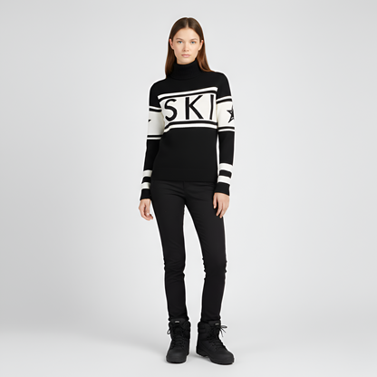 Turtleneck knit sweater with logo design for women | Elara
