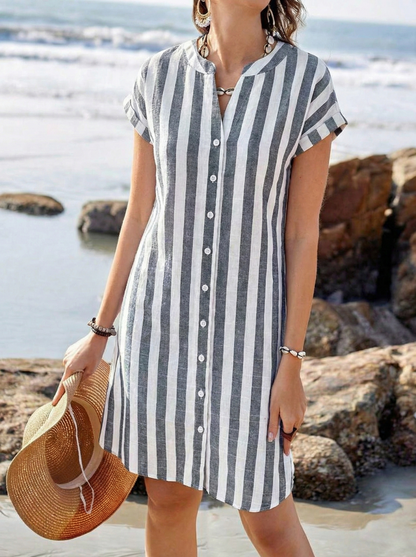 Classic striped relaxed everyday dress for women | Pamela -6