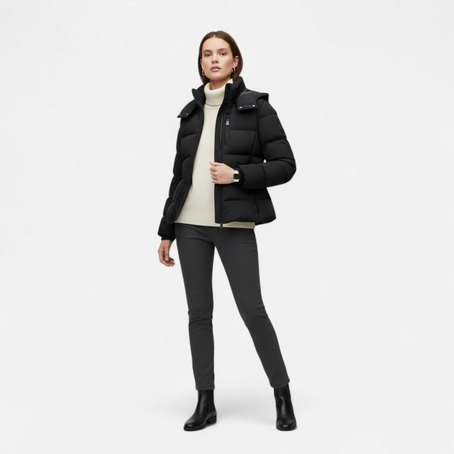 Belted water-resistant elegant puffer jacket for women -4