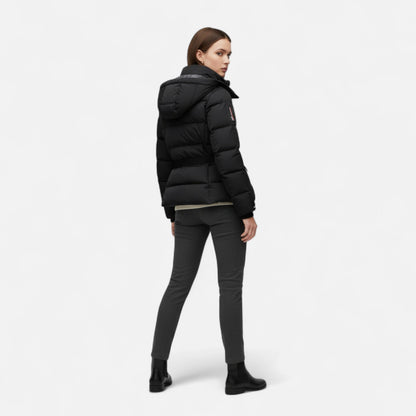 Belted water-resistant elegant puffer jacket for women -5