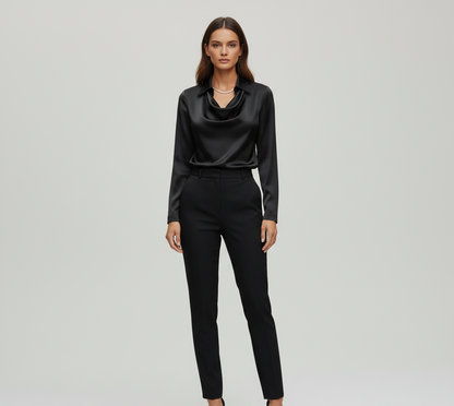 Elegant satin blouse with soft draped collar for women | Valerios